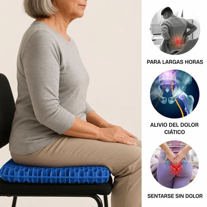 Cojín de Gel Coussea | Alivia los dolores de espalda, caderas y coxis durante largas horas sentado, en cualquier silla.