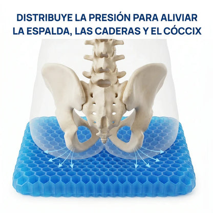 Cojín de Gel Coussea | Alivia los dolores de espalda, caderas y coxis durante largas horas sentado, en cualquier silla.